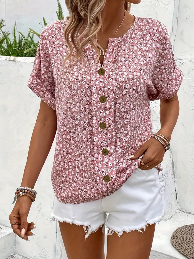 Coral – blusa de flores con botones
