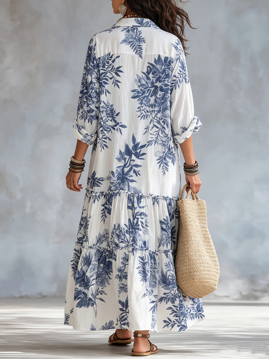 Adriana – vestido largo boho de flores azules