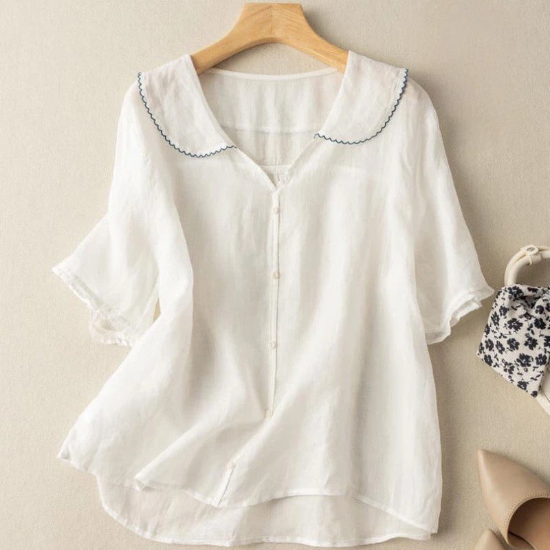 Zulema – blusa vintage con cuello festoneado