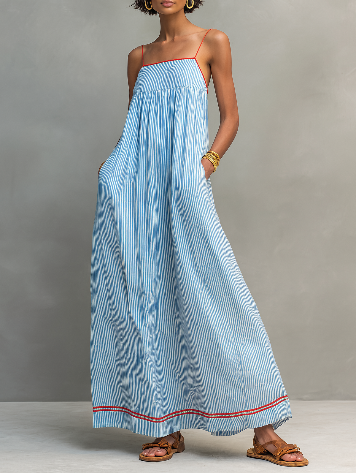 Azzurra – vestido maxi de tirantes finos con detalle en contraste