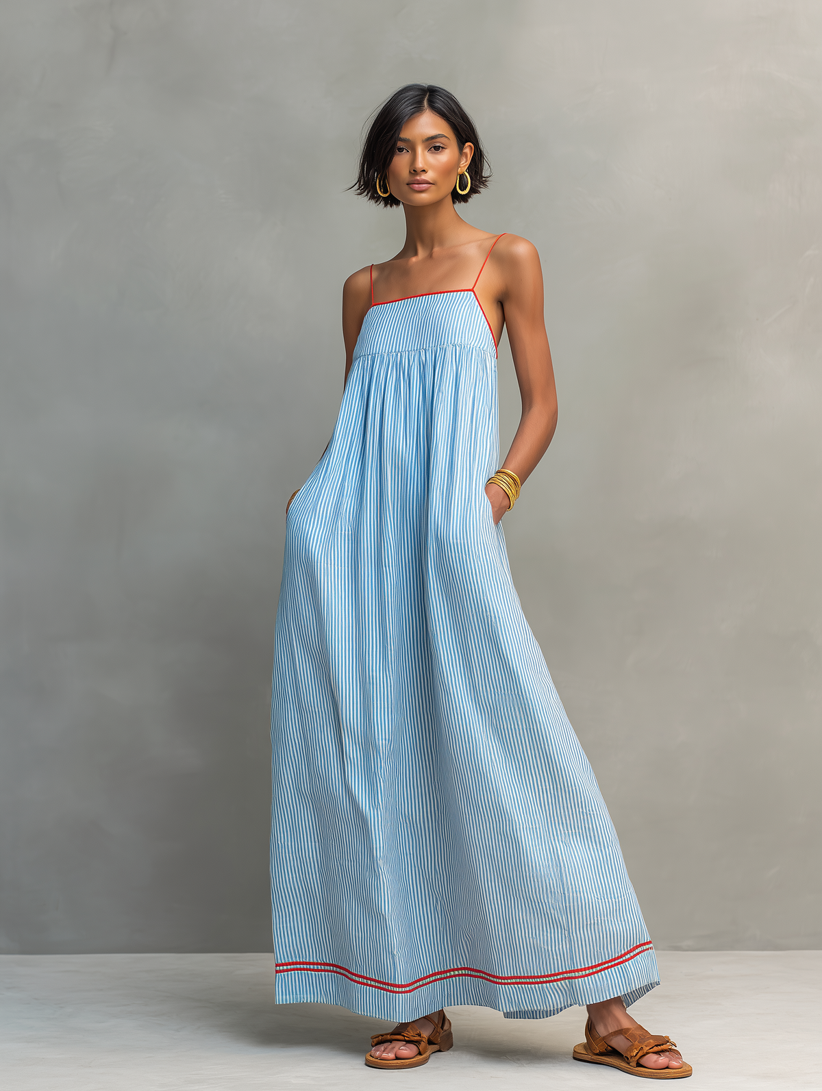 Azzurra – vestido maxi de tirantes finos con detalle en contraste