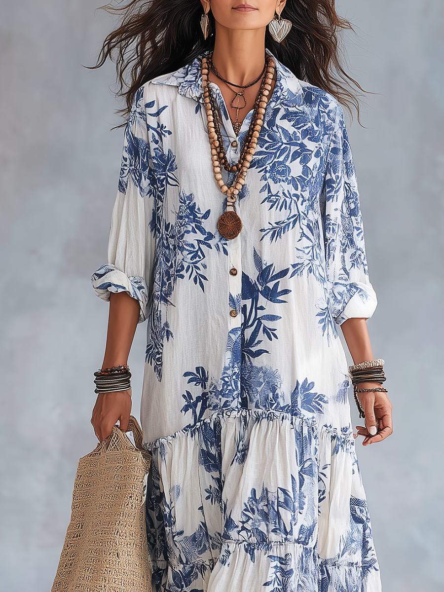 Adriana – vestido largo boho de flores azules