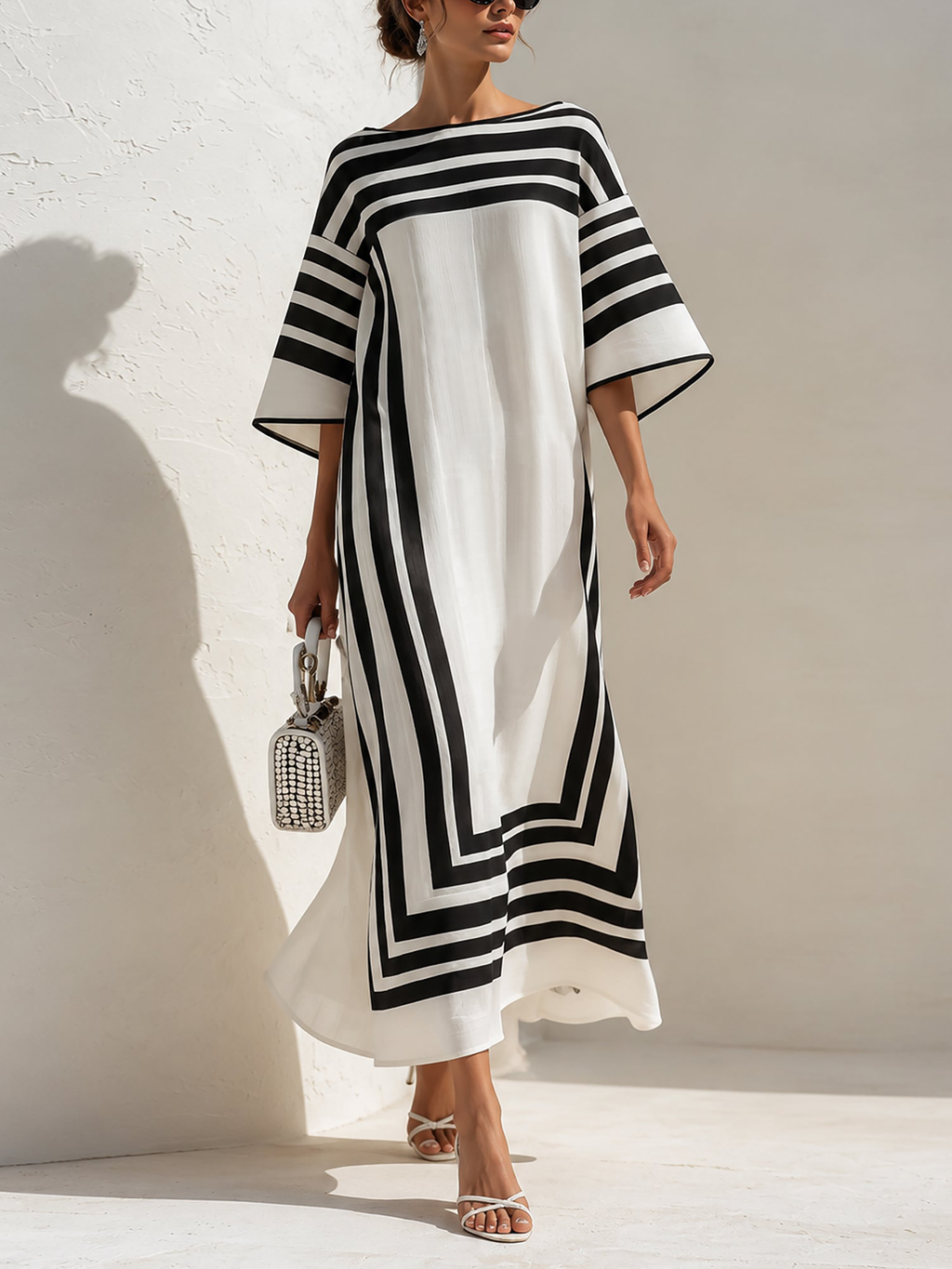 Maddalena – kaftán maxi de rayas blanco y negro
