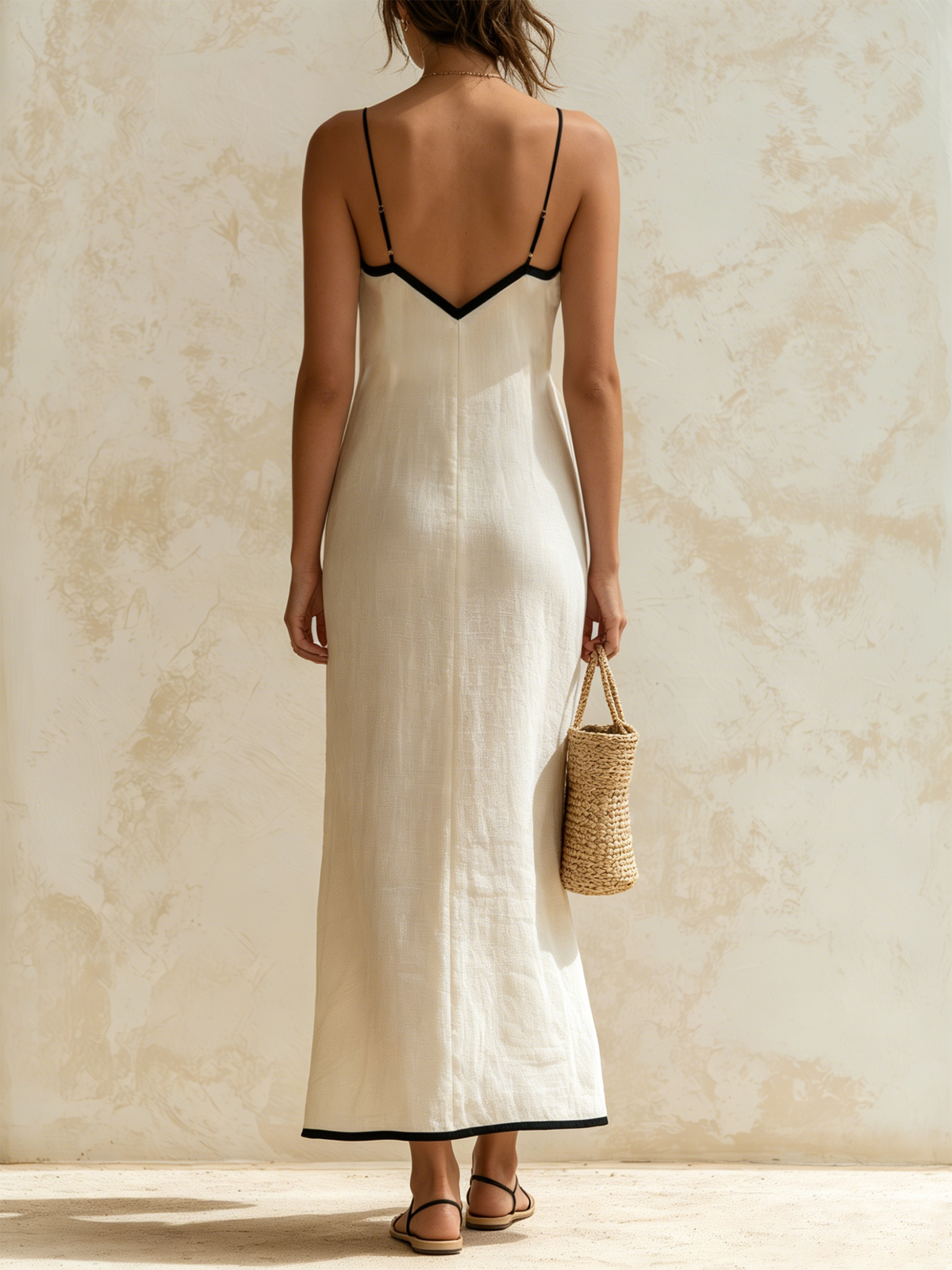 Marisa – vestido largo de espiga con contraste