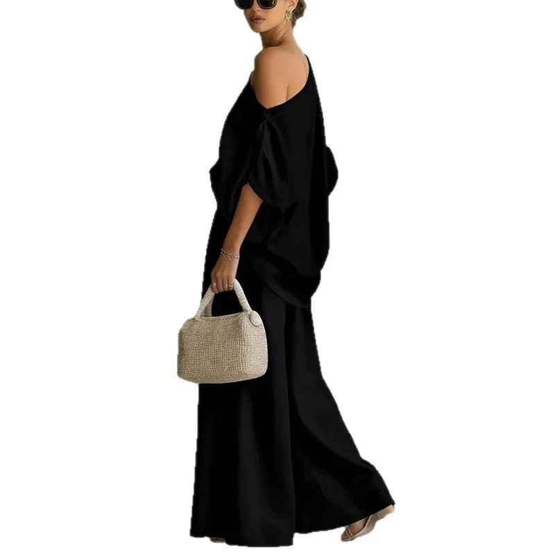Luisa – conjunto de lino de blusa hombros descubiertos y pantalón
