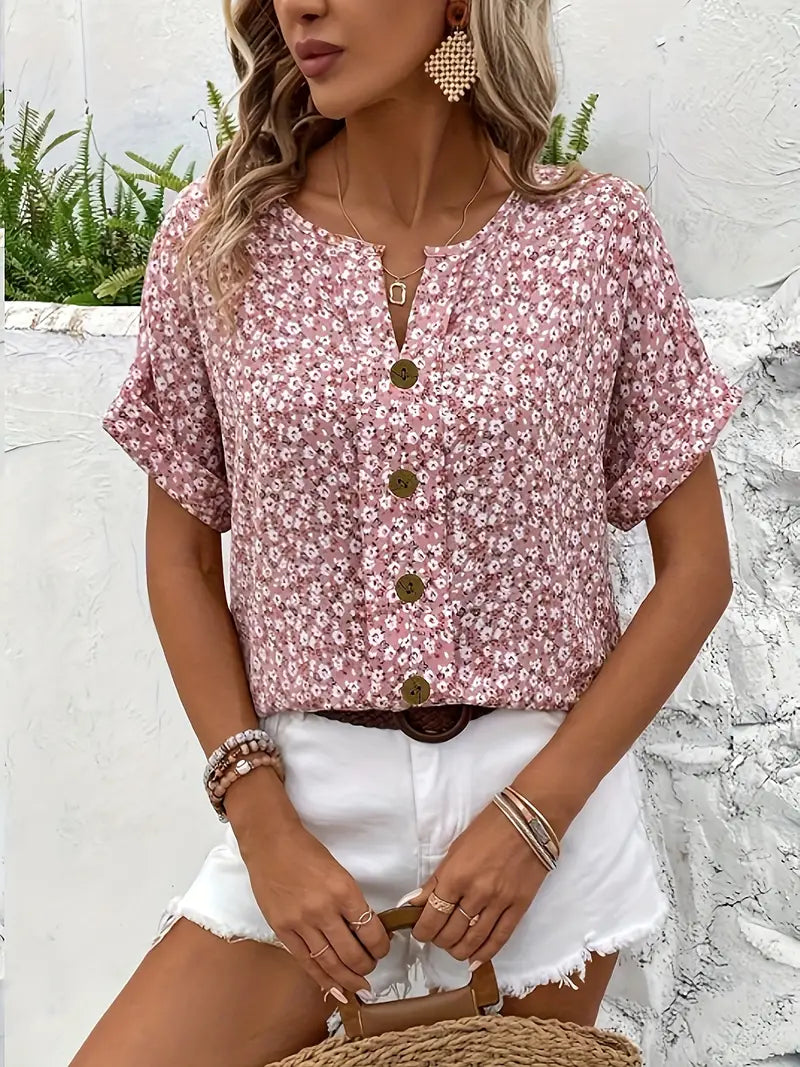 Coral – blusa de flores con botones