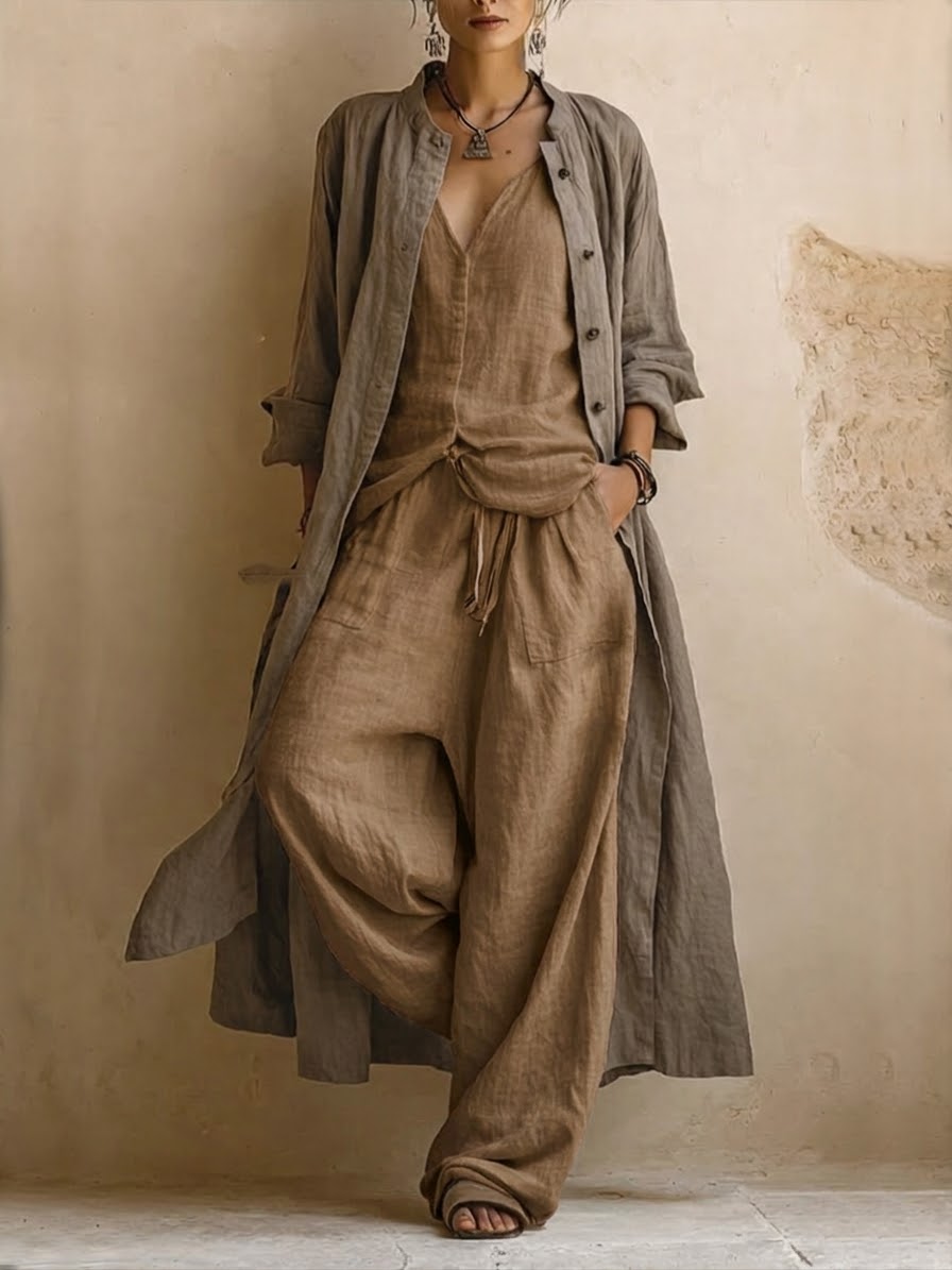 Leticia – conjunto de 3 piezas con cárdigan largo boho