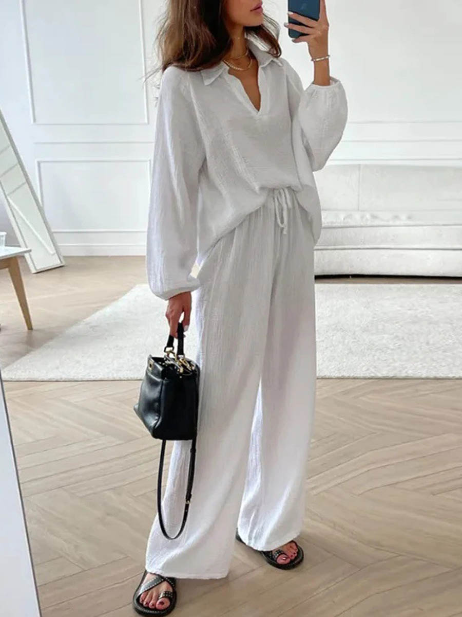 Rafaela – conjunto de algodón de blusa y pantalón ancho