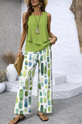 Verónica – conjunto de top en capas y pantalón estampado verde