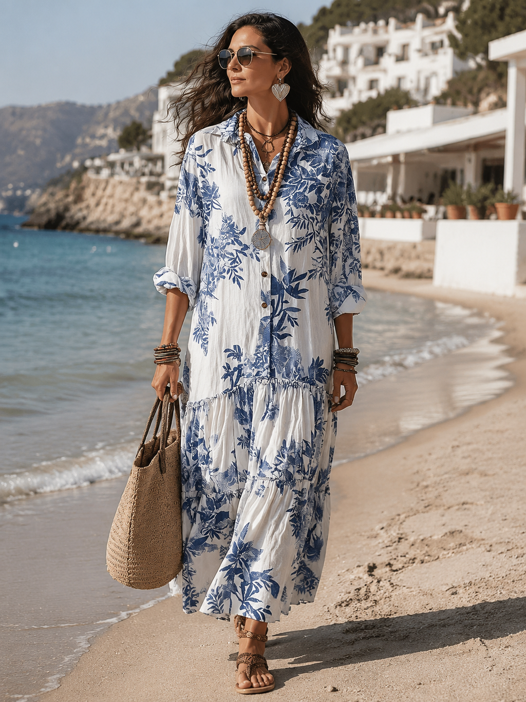 Adriana – vestido largo boho de flores azules