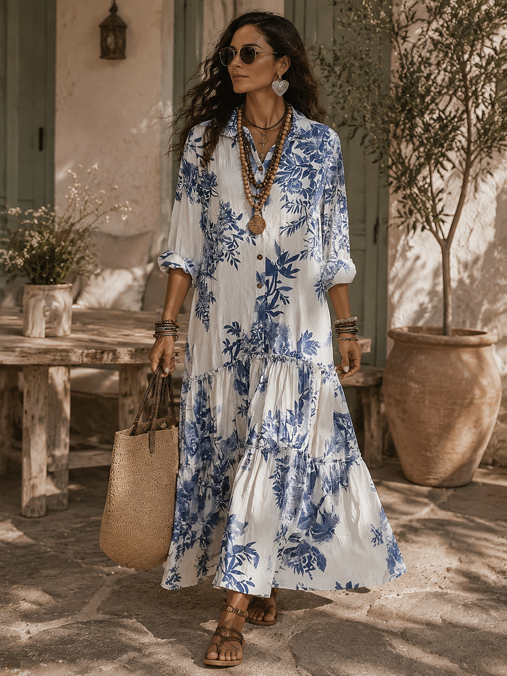 Adriana – vestido largo boho de flores azules