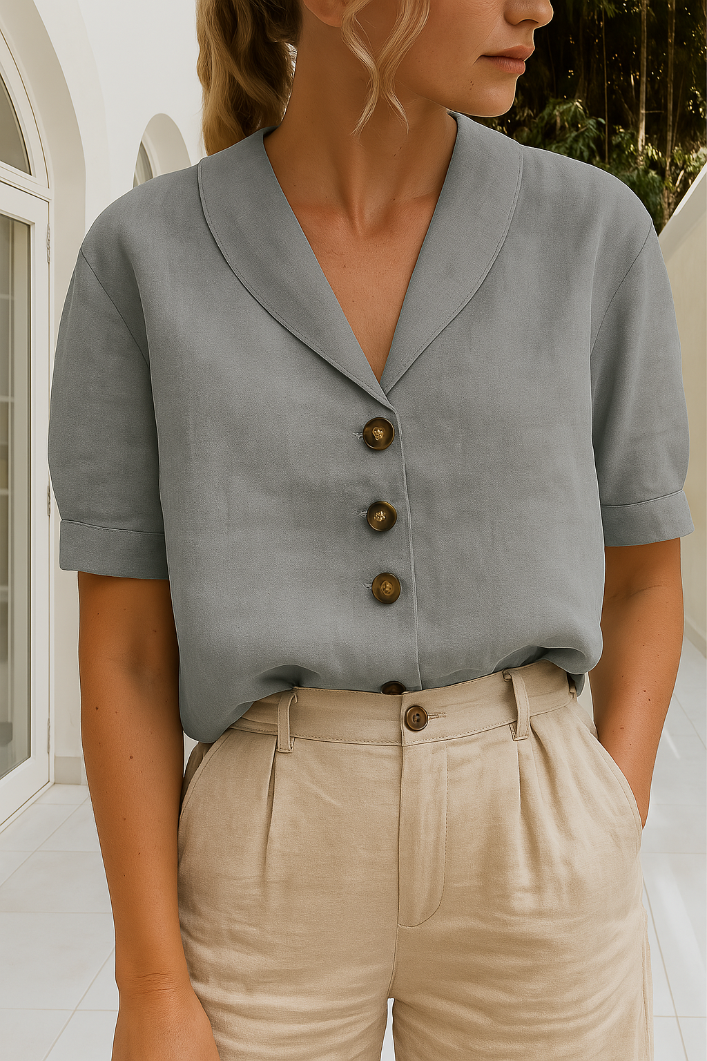 Guadalupe – blusa elegante con escote cruzado
