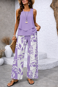 Lorena – conjunto de top lavanda y pantalón botánico