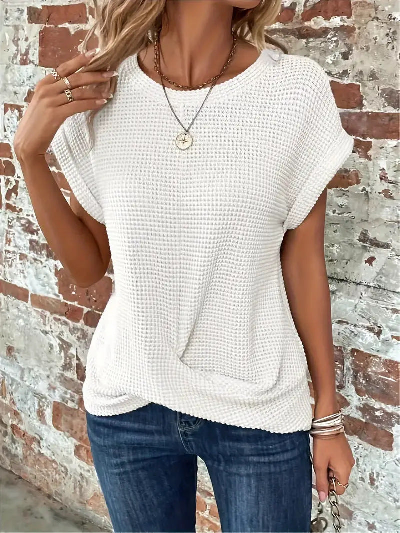 Araceli – camiseta de punto gofrado con nudo delantero