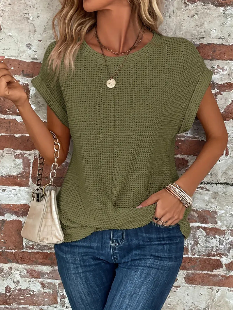 Araceli – camiseta de punto gofrado con nudo delantero