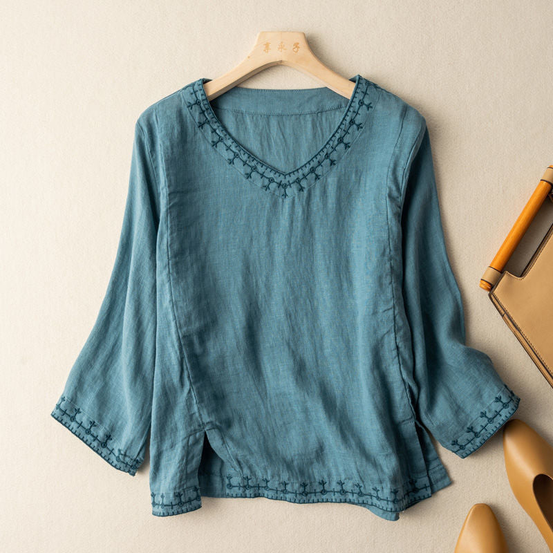 Sagrario – blusa bordada con escote en v