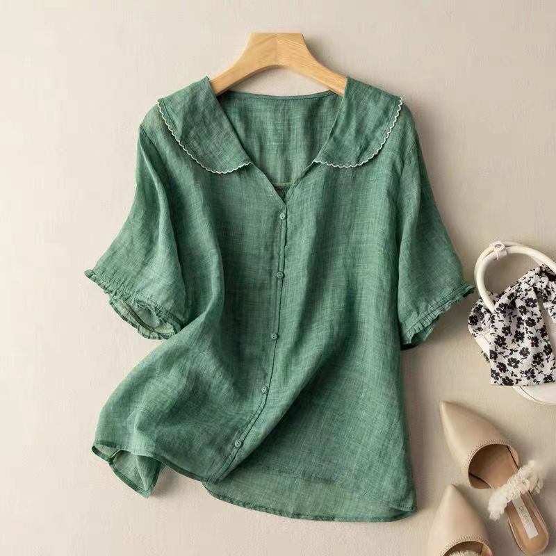 Zulema – blusa vintage con cuello festoneado
