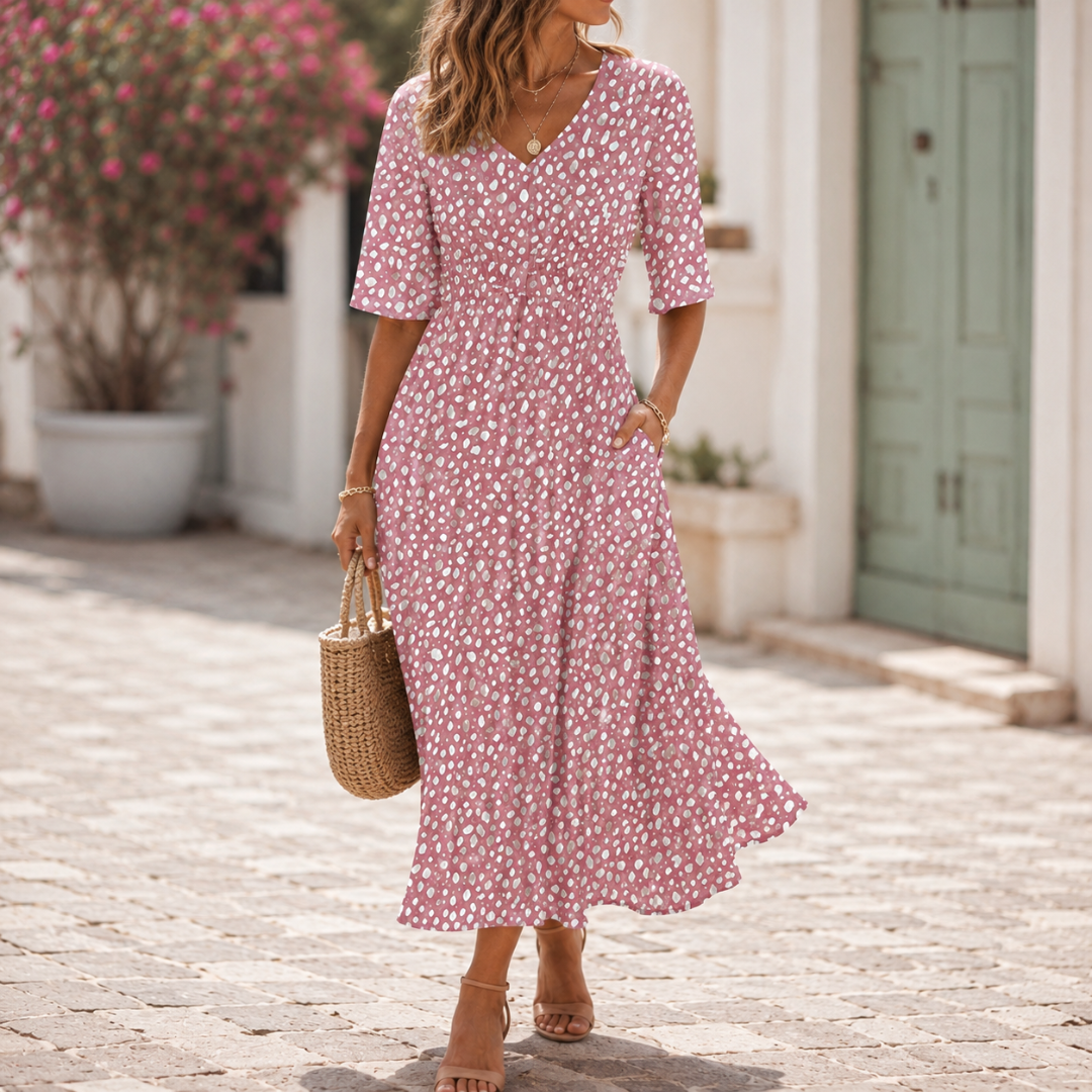 Fiorella – vestido midi elegante efecto estilizador
