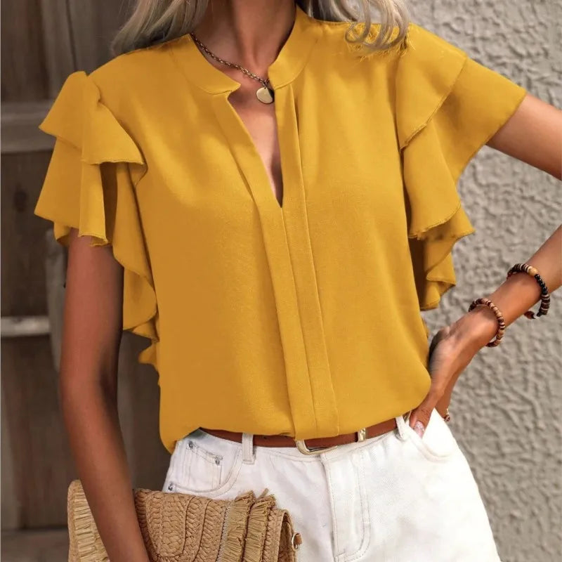 Teodora – blusa con mangas de doble volante