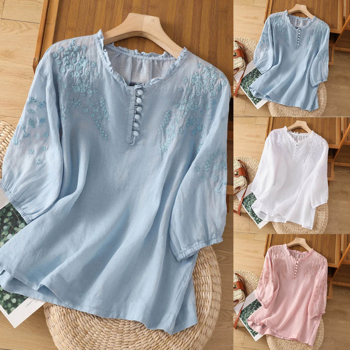 Sol – blusa bordada con botones