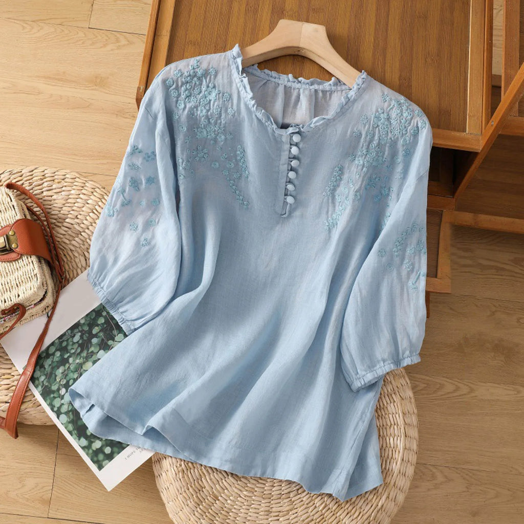 Sol – blusa bordada con botones