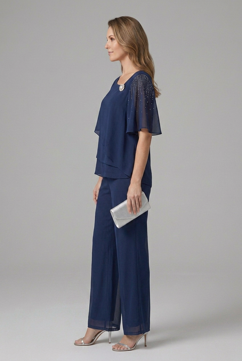 Alba – conjunto de blusa en capas y pantalón recto