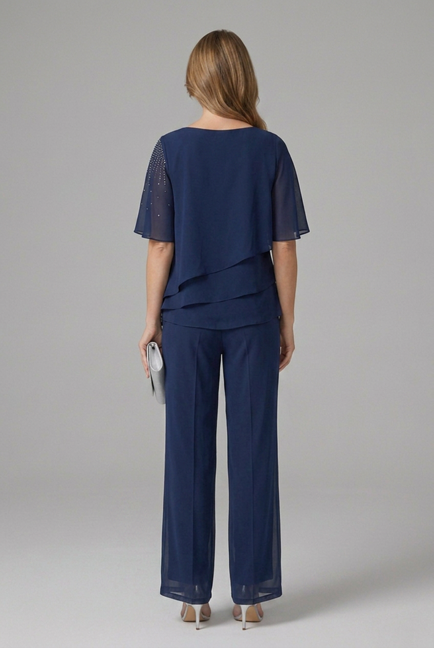 Alba – conjunto de blusa en capas y pantalón recto