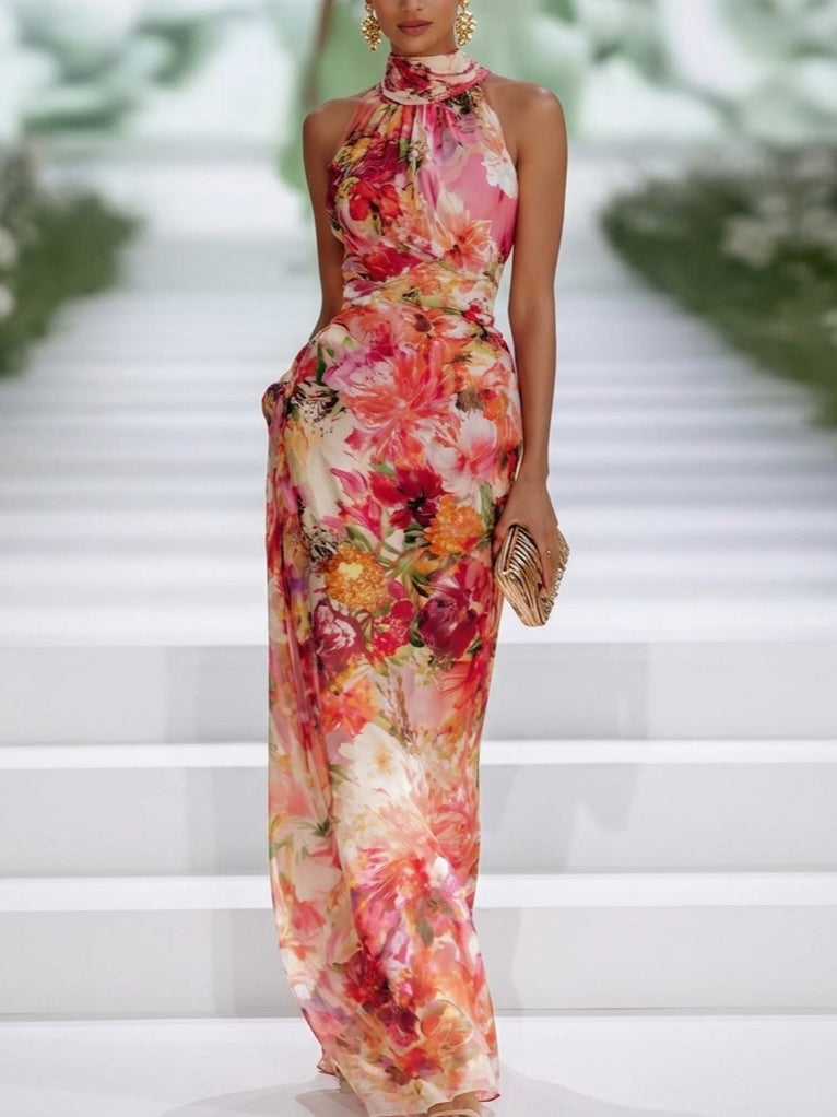 Daniela – vestido largo rojo de flores