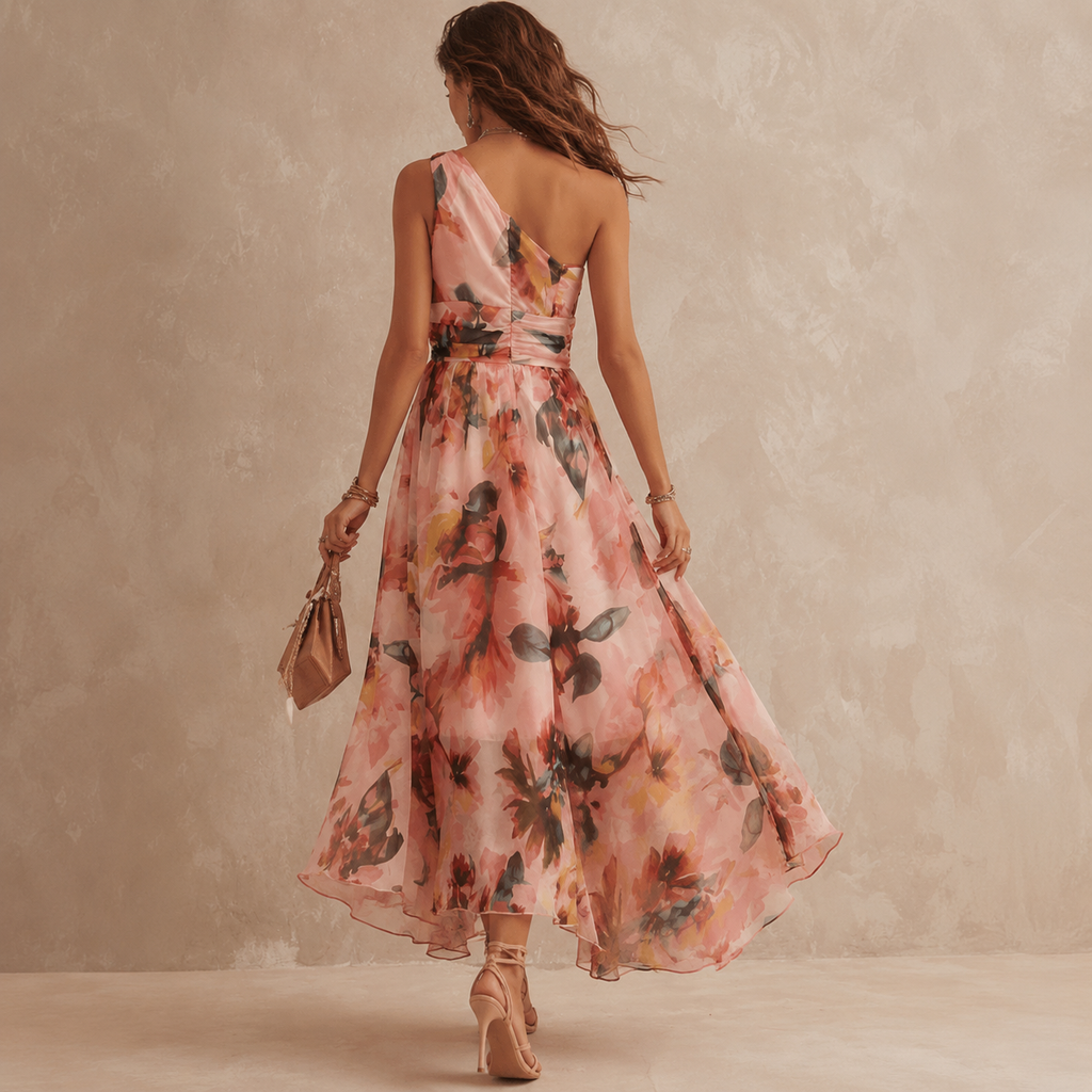 Serena – vestido floral de un hombro