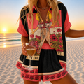 Carmen – conjunto de camisa estampada de rosas y short negro