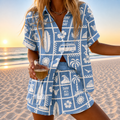 Desirée – conjunto de camisa y short estampado retro de playa
