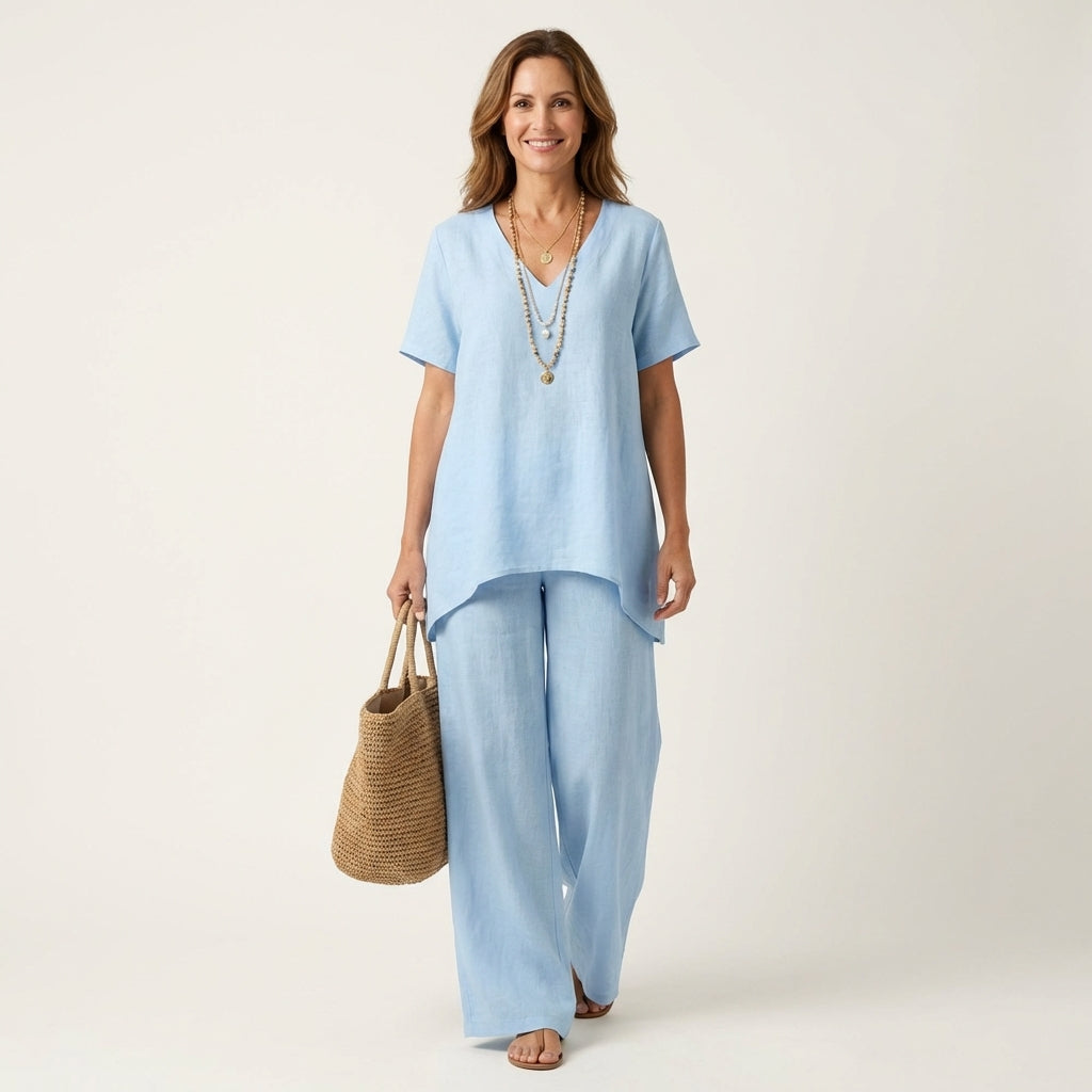 Lidia – conjunto de túnica con escote en v y pantalón ancho