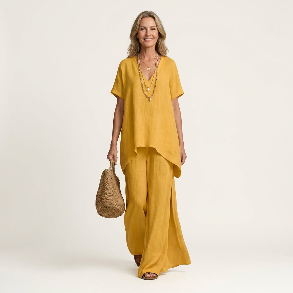 Lidia – conjunto de túnica con escote en v y pantalón ancho