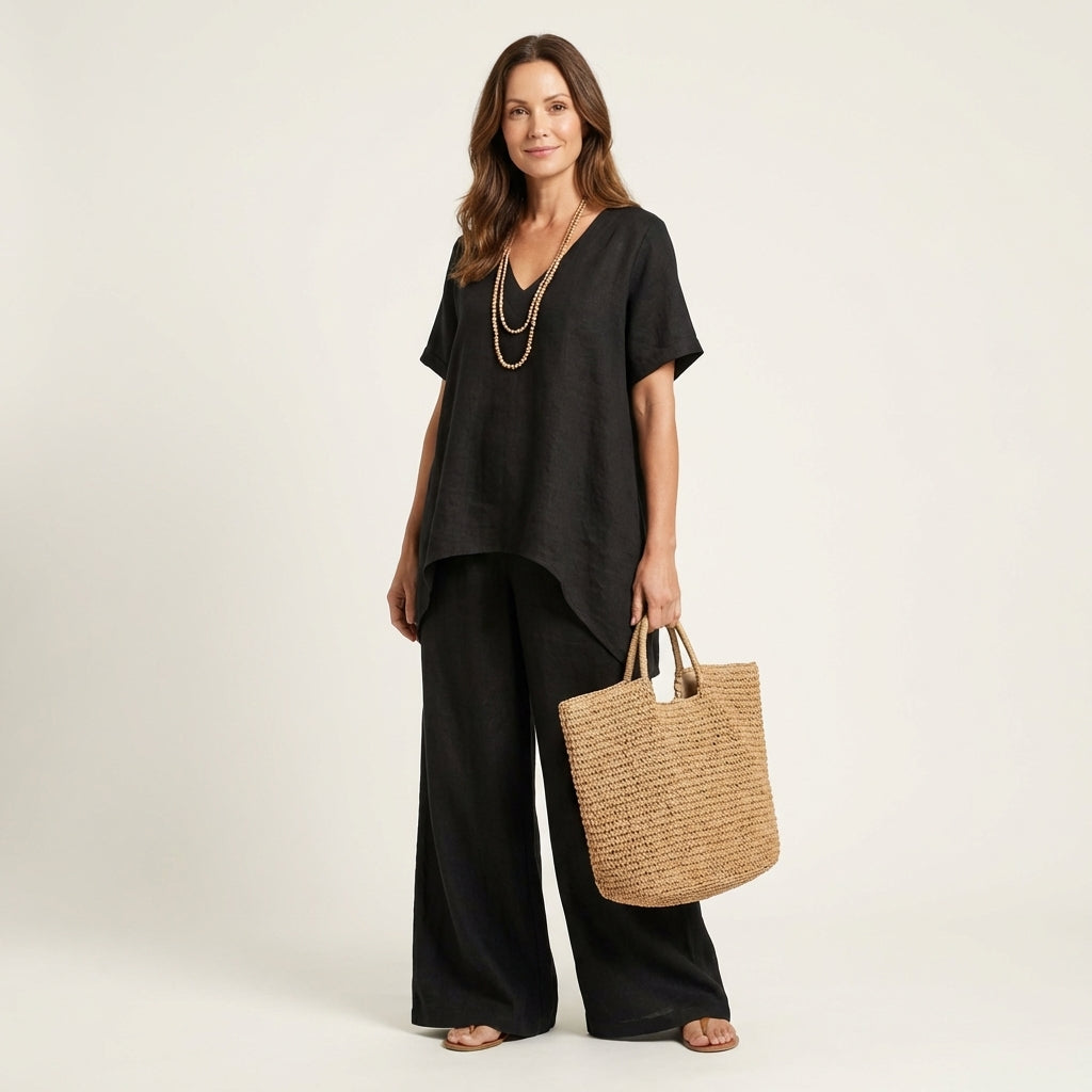 Lidia – conjunto de túnica con escote en v y pantalón ancho