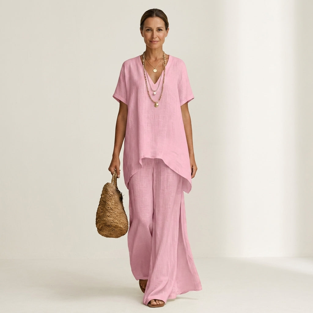 Lidia – conjunto de túnica con escote en v y pantalón ancho