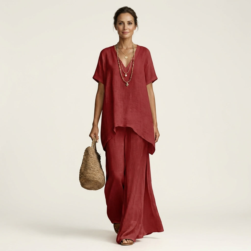 Lidia – conjunto de túnica con escote en v y pantalón ancho