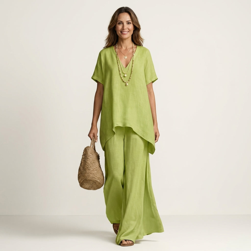 Lidia – conjunto de túnica con escote en v y pantalón ancho