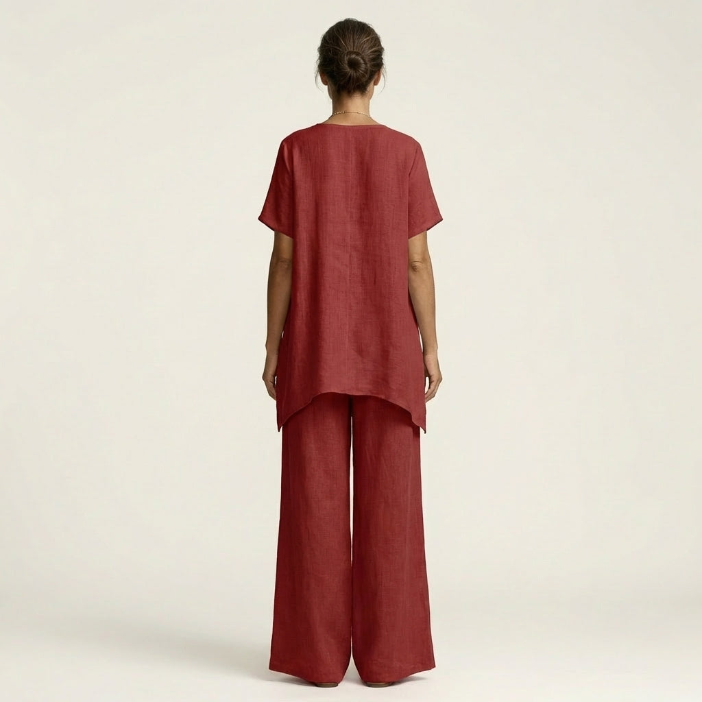 Lidia – conjunto de túnica con escote en v y pantalón ancho