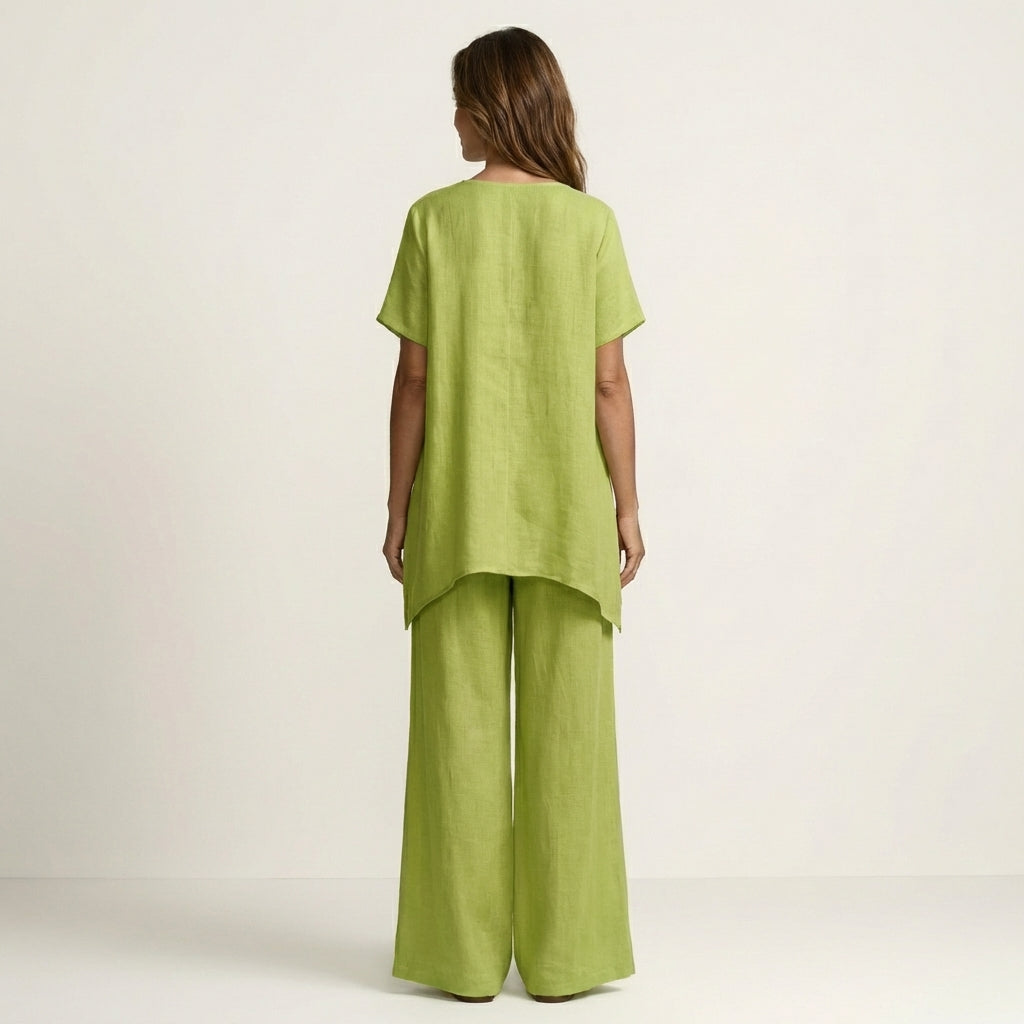 Lidia – conjunto de túnica con escote en v y pantalón ancho