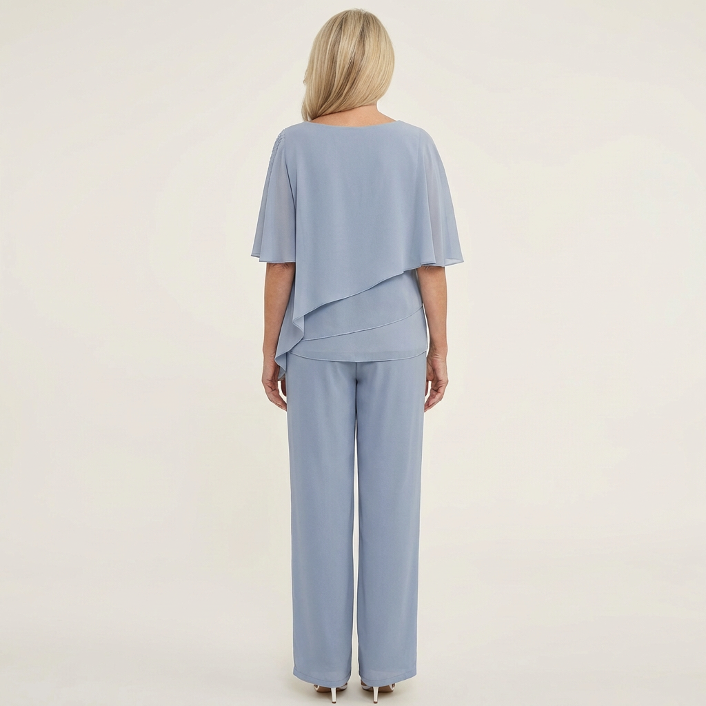 Carmela – conjunto de blusa de gasa en capas y pantalón ancho