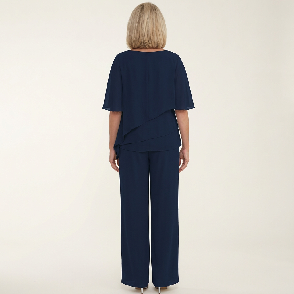 Carmela – conjunto de blusa de gasa en capas y pantalón ancho