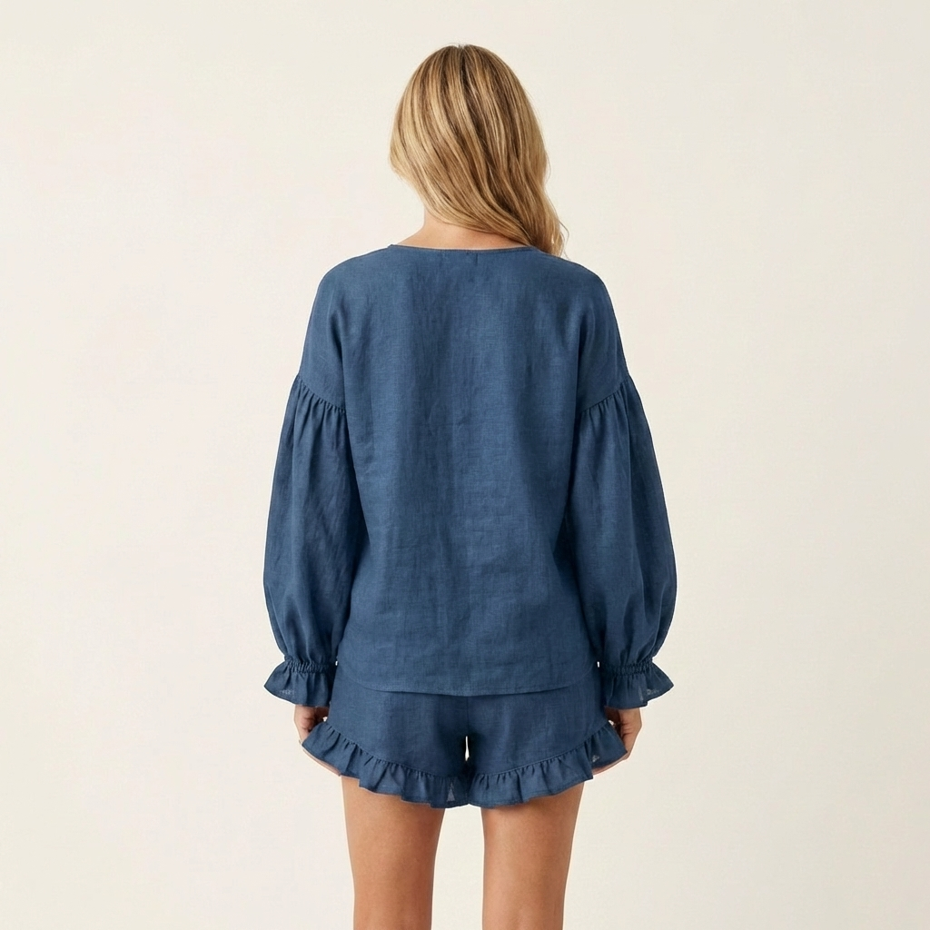 Maite – conjunto de blusa con manga farol y short con volantes