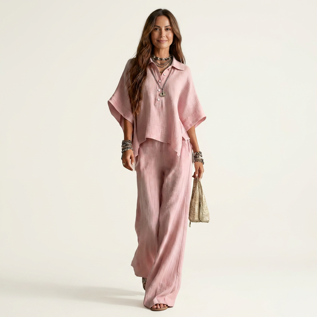 Eva – conjunto de gasa de algodón de camisa y pantalón ancho