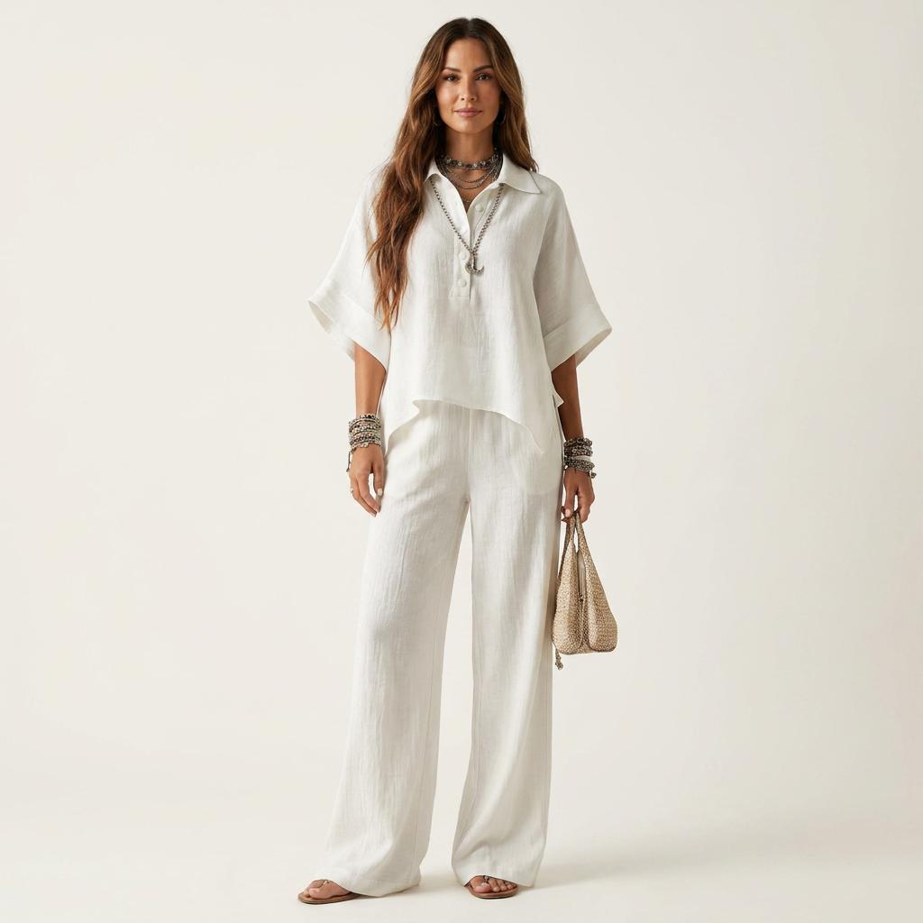Eva – conjunto de gasa de algodón de camisa y pantalón ancho
