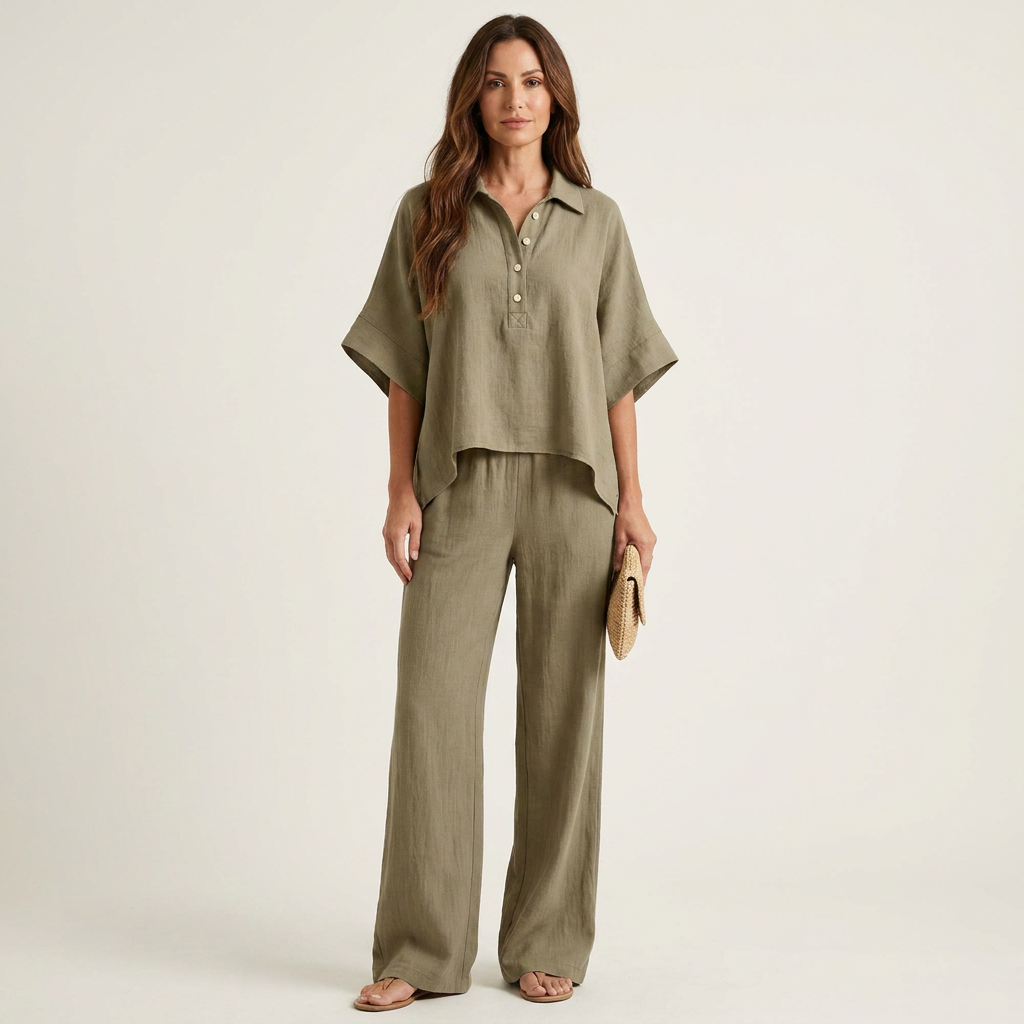 Eva – conjunto de gasa de algodón de camisa y pantalón ancho