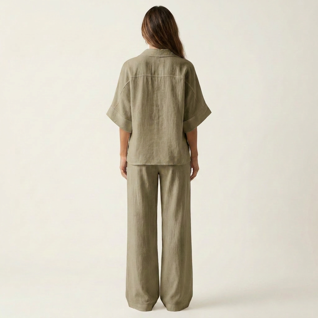 Eva – conjunto de gasa de algodón de camisa y pantalón ancho