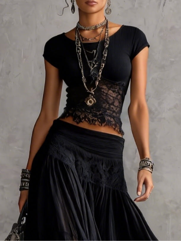 Lourdes – conjunto de top con encaje y falda larga plisada